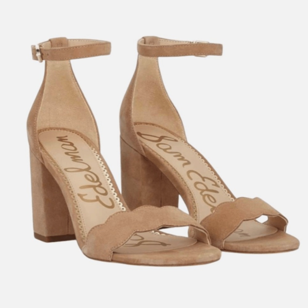 Sam Edelman Odila Beige Suede Scalloped Block Heel. Size 8.